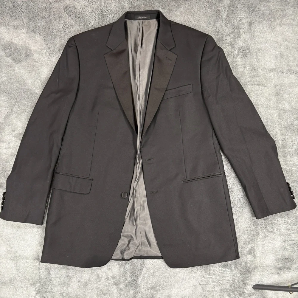 Calvin Klein Mens Tuxedo 43L Black 100% Wool Jacket Pants Two Piece Formal As-Is